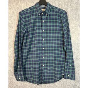 J. Crew 2 Ply 100% Cotton Green Blue Plain Button Down - Small